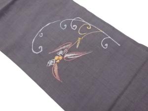 手織り紬相良刺繍果実に草葉模様名古屋帯